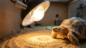 An indoor sulcata tortoise enclosure has to engineer everything the wild provides naturally. How to get lighting, heat, substrate, and space.